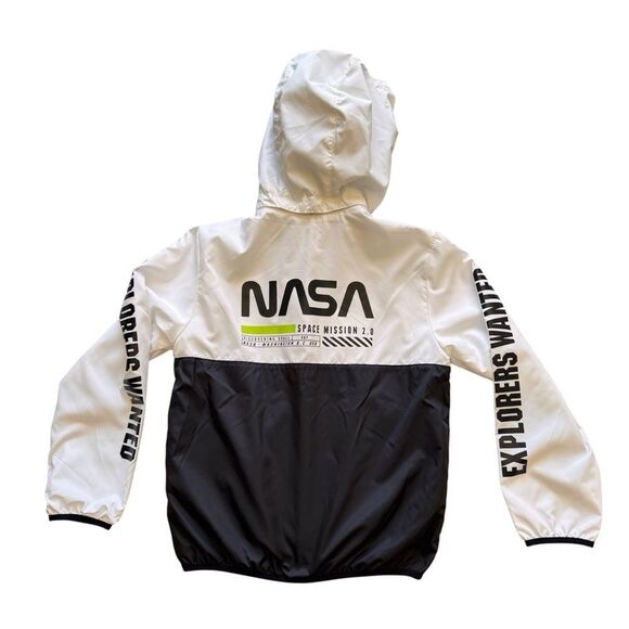 H&M White Black NASA Front Zipper Windbreaker Kids Jacket SZ M (8-10) # 2478 - Picture 5 of 15